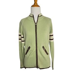 Neve Women Wool Retro Cardigan Ski Full Zip Outdoors Granola Green Small